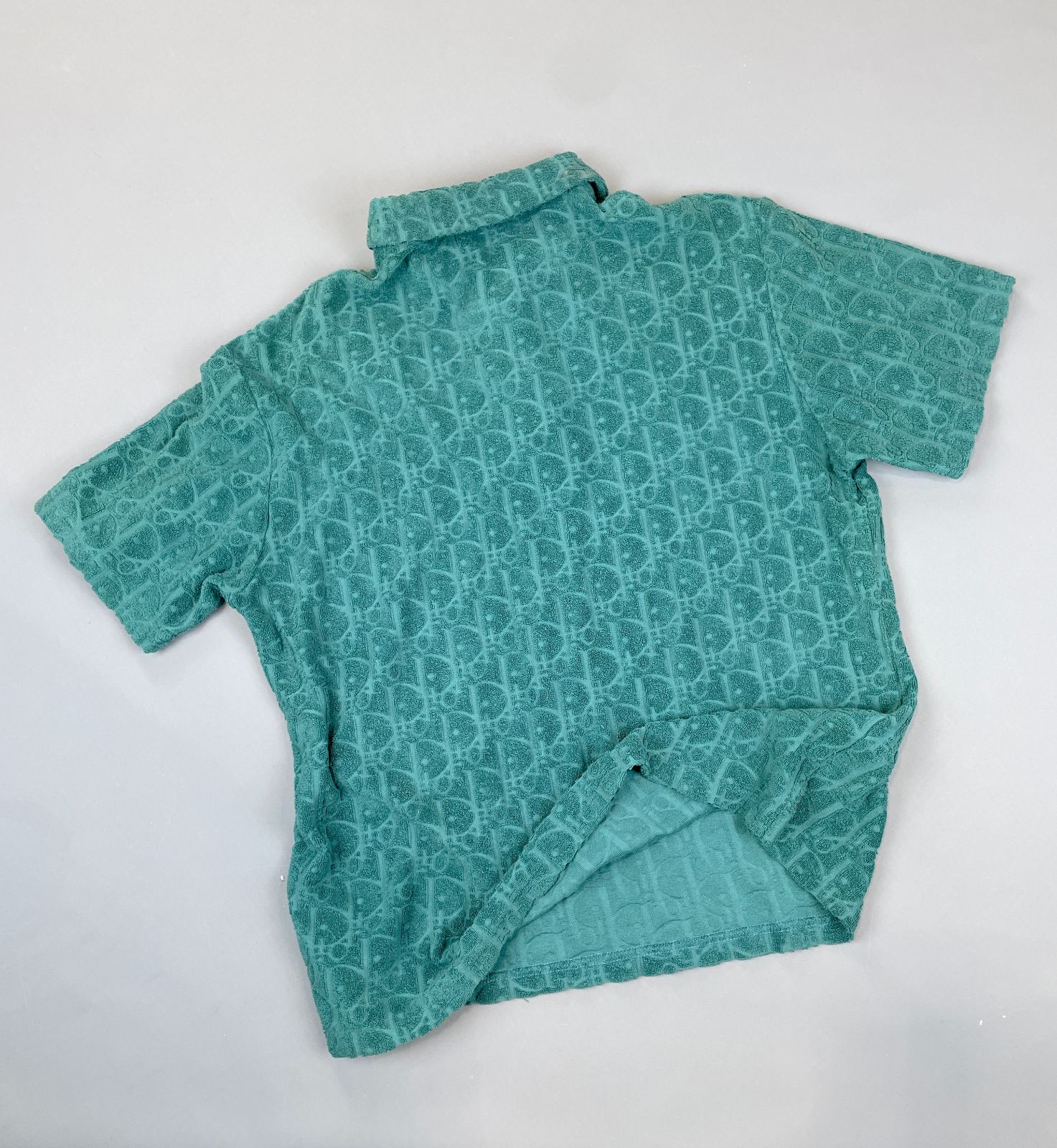 DIOR DIOR LASER CUT MONOGRAM TERRY CLOTH POLO SHIRT *PRESS SAMPLE* in GREEN