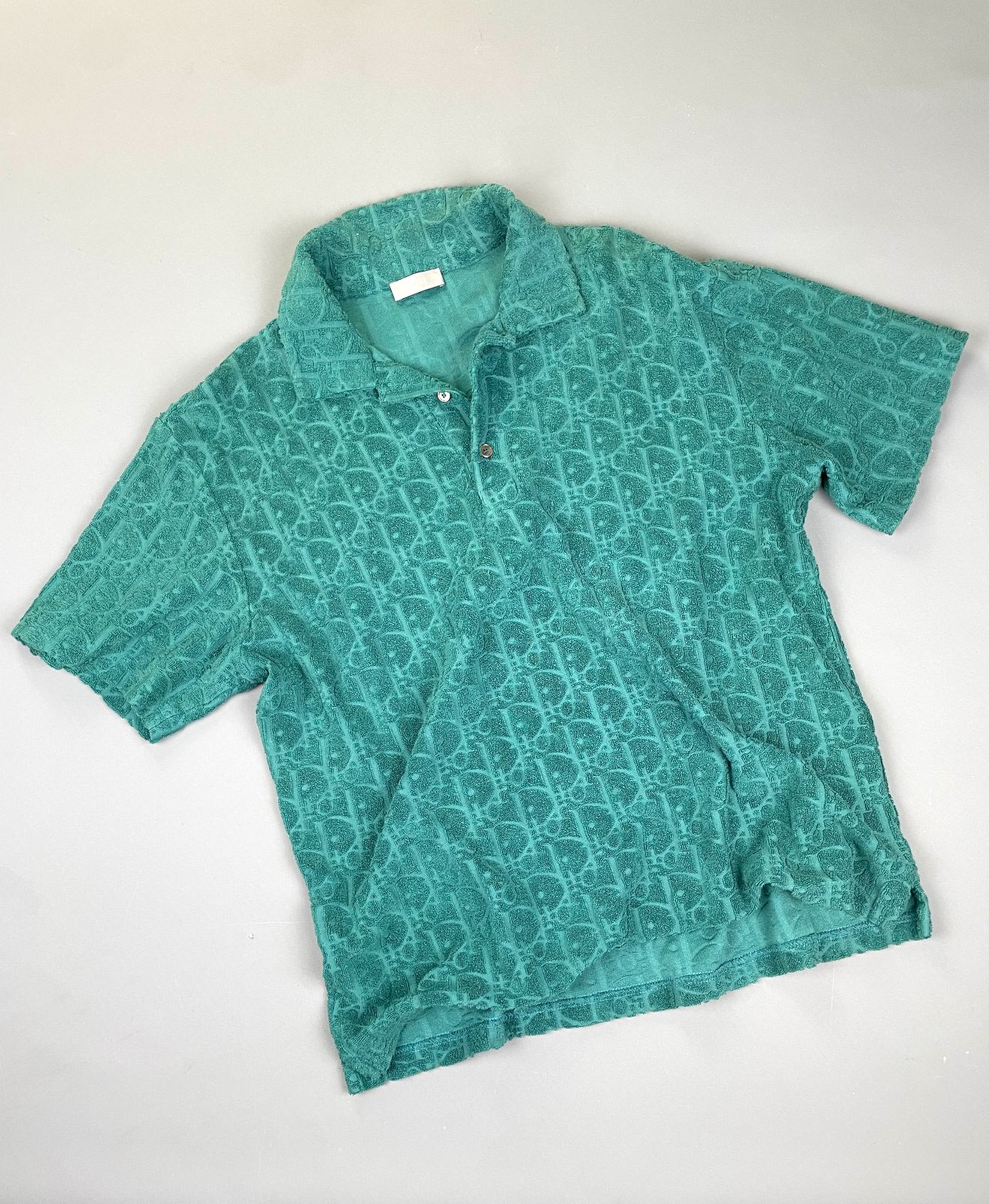 DIOR DIOR LASER CUT MONOGRAM TERRY CLOTH POLO SHIRT *PRESS SAMPLE* in GREEN