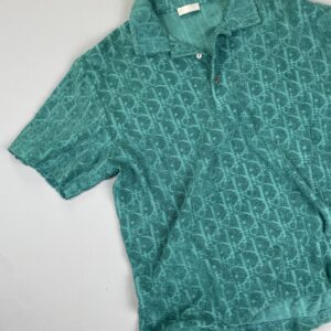 DIOR DIOR LASER CUT MONOGRAM TERRY CLOTH POLO SHIRT *PRESS SAMPLE* in GREEN