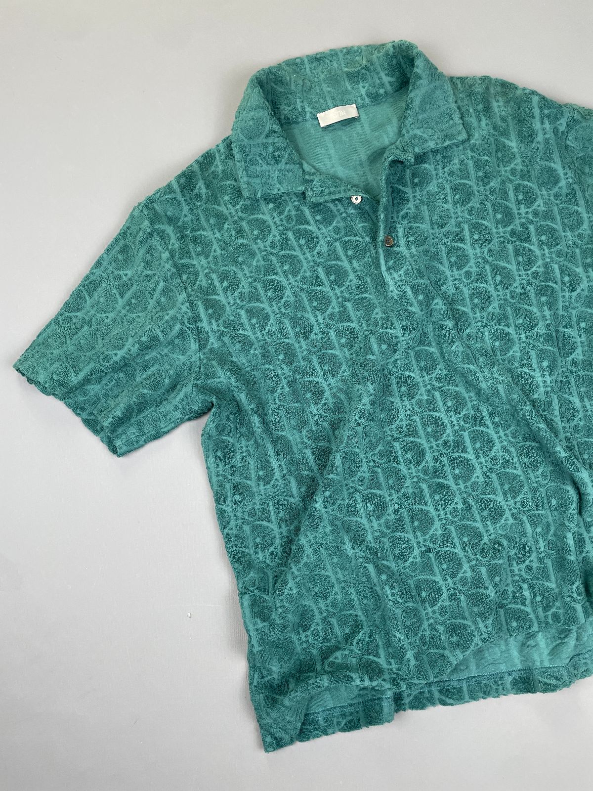 DIOR DIOR LASER CUT MONOGRAM TERRY CLOTH POLO SHIRT *PRESS SAMPLE* in GREEN