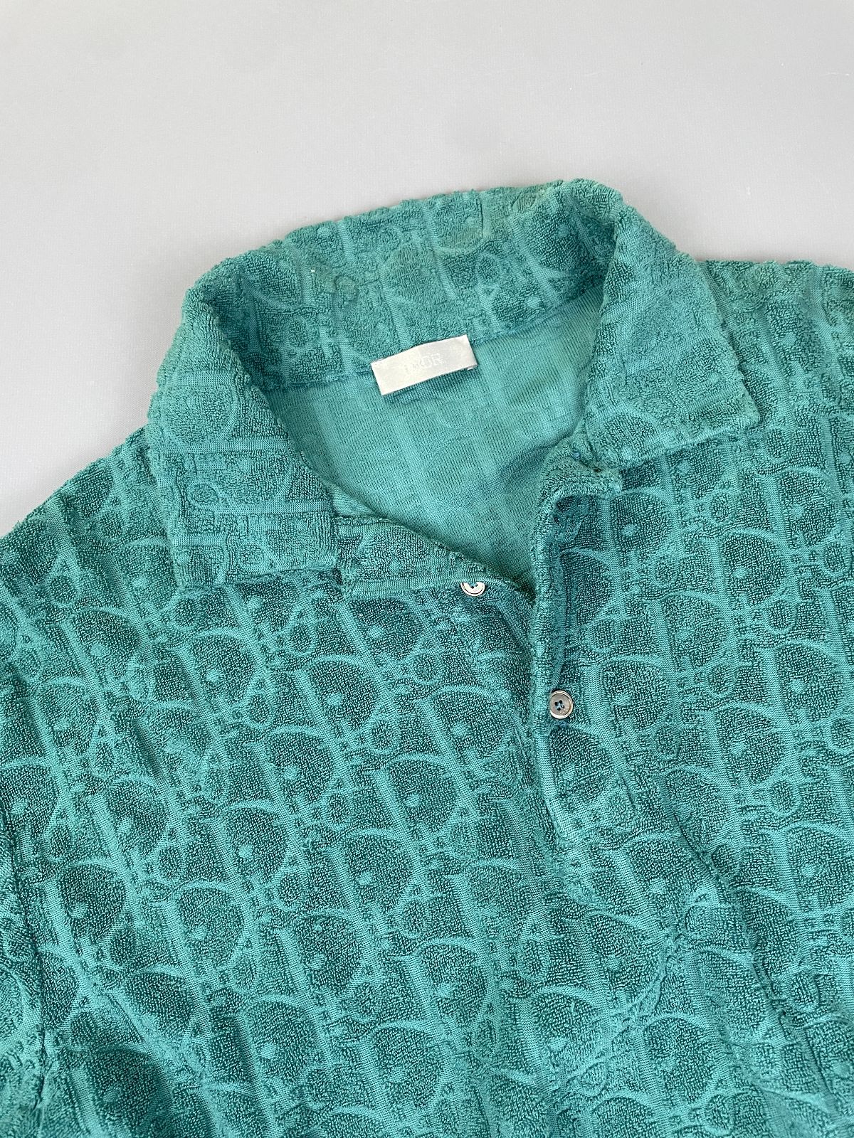 DIOR DIOR LASER CUT MONOGRAM TERRY CLOTH POLO SHIRT *PRESS SAMPLE* in GREEN