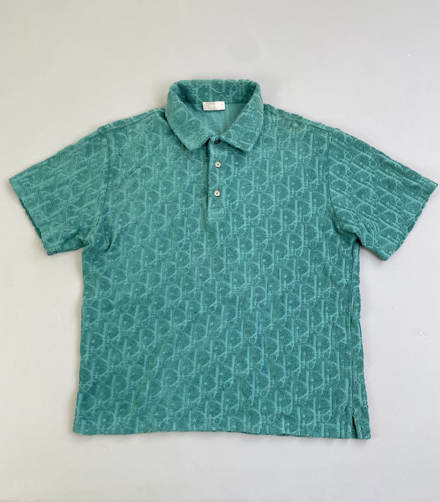 DIOR DIOR LASER CUT MONOGRAM TERRY CLOTH POLO SHIRT *PRESS SAMPLE* in GREEN