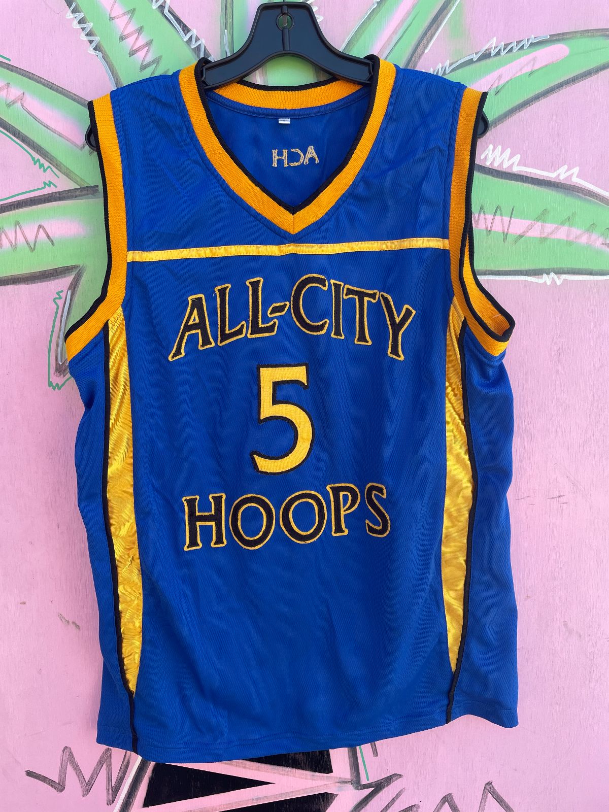 EMBROIDERED ALL CITY HOOPS #5 DARIUS BASKETBALL JERSEY in BLUE, YELLOW