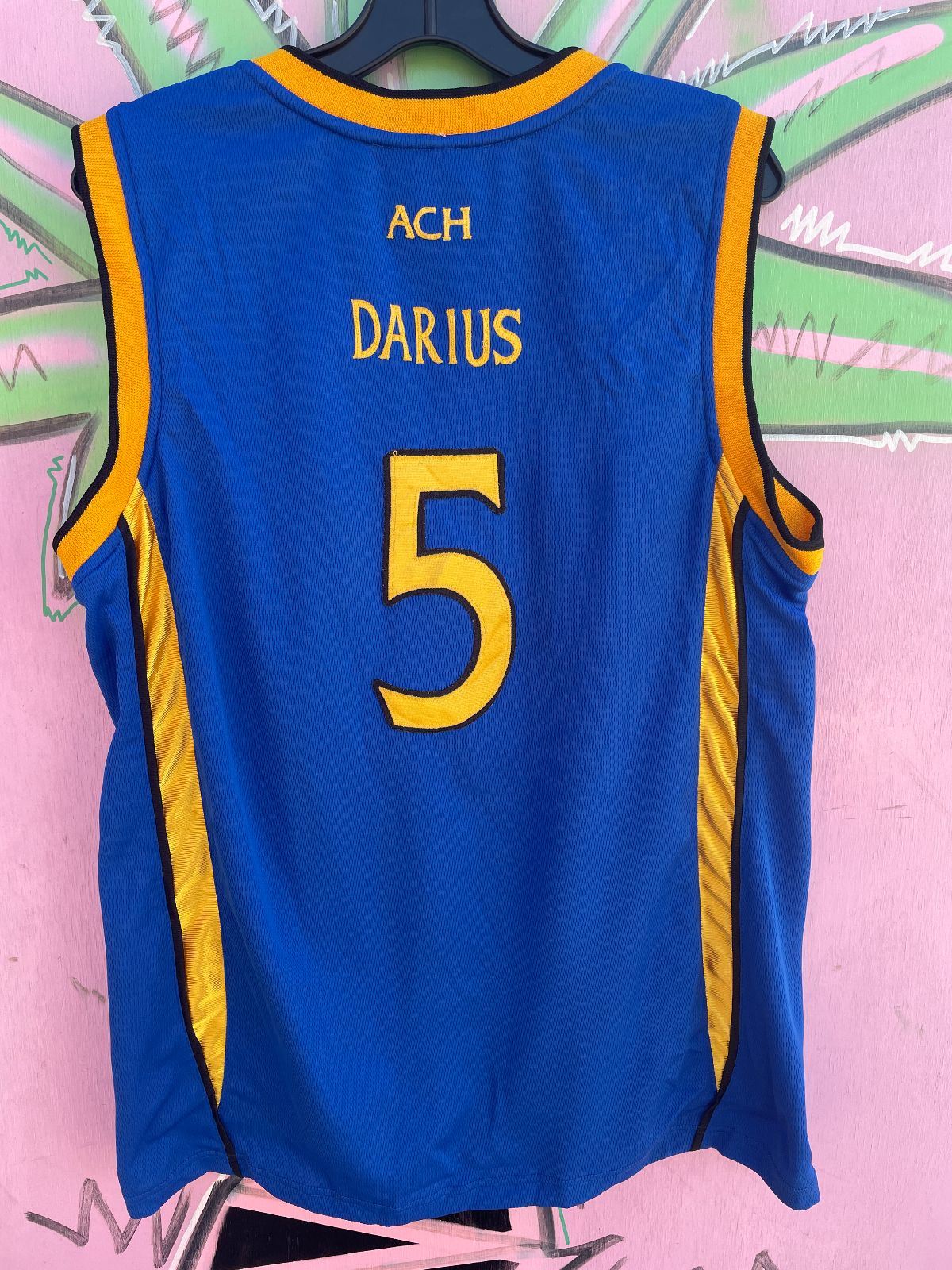 EMBROIDERED ALL CITY HOOPS #5 DARIUS BASKETBALL JERSEY in BLUE, YELLOW