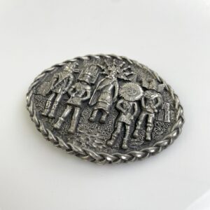 ORNATELY CARVED NATIVE AMERICAN TRIBE BELT BUCKLE, KACHINA, SUNFACE in SILVER