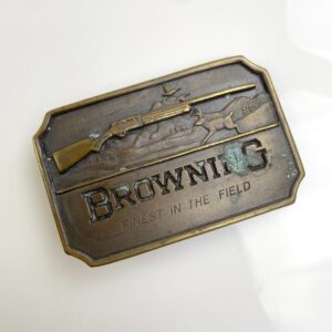 INDIANA METAL CRAFT *AS-IS* SOLID BRASS BELT BUCKLE - BROWNING RIFLE DESIGN in BRASS