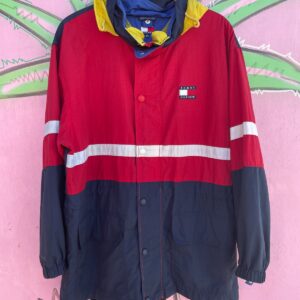TOMMY HILFIGER TOMMY HILFIGER COLORBLOCK SAILING JACKET W/ HIDEAWAY HOOD in RED, BLUE, YELLOW