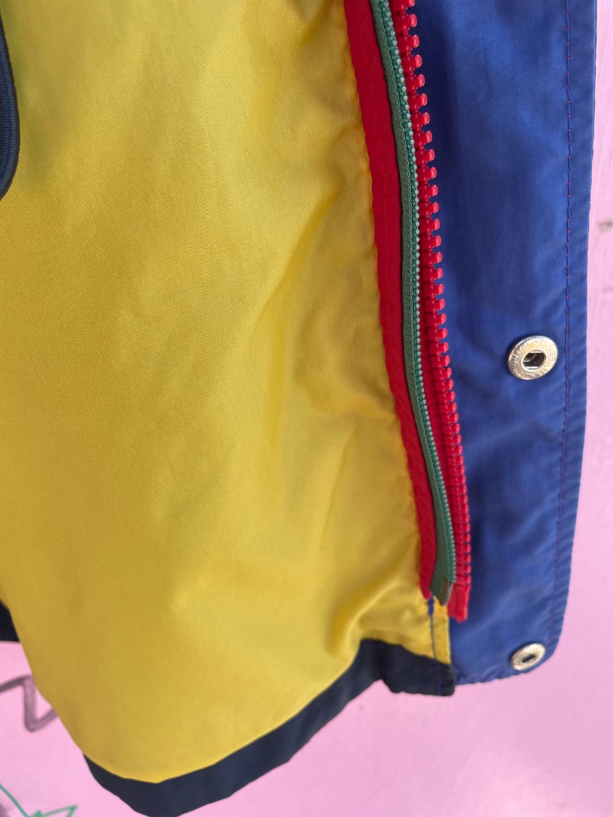 TOMMY HILFIGER TOMMY HILFIGER COLORBLOCK SAILING JACKET W/ HIDEAWAY HOOD in RED, BLUE, YELLOW