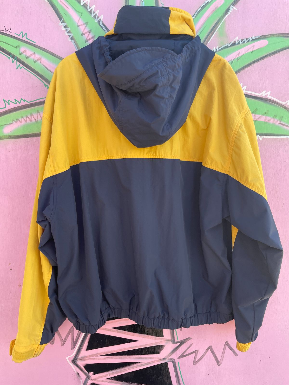 EDDIE BAUER EDDIE BAUER COLORBLOCK SAILING JACKET W/ HIDEAWAY HOOD in YELLOW, BLUE, GREEN