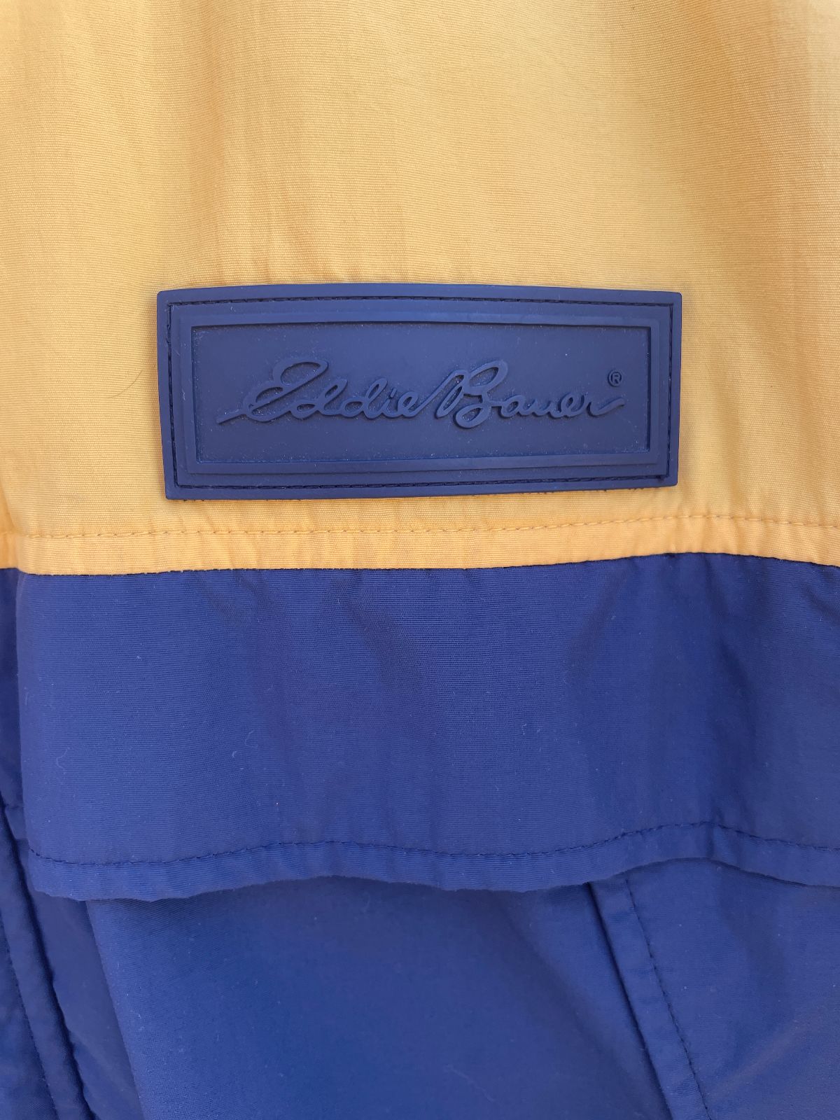 EDDIE BAUER EDDIE BAUER COLORBLOCK SAILING JACKET W/ HIDEAWAY HOOD in YELLOW, BLUE, GREEN