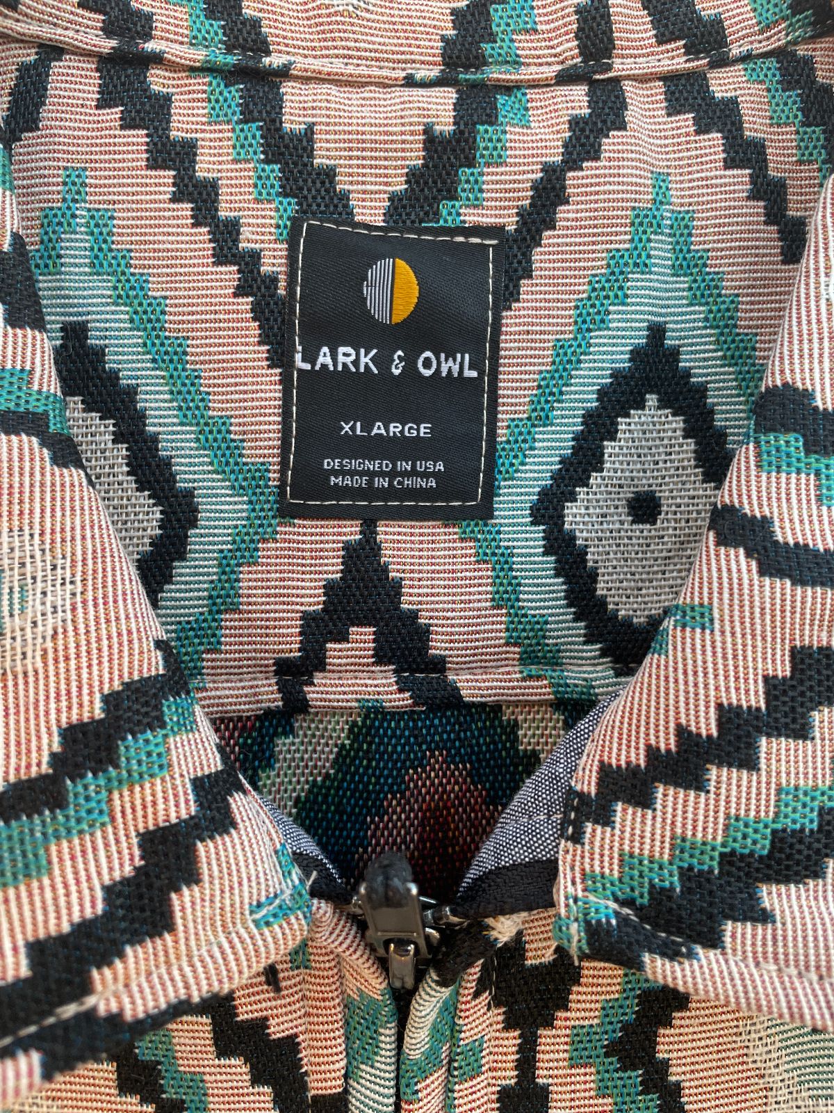 LARK & OWL NWT! AZTEC DESIGN WOVEN JACQUARD ZIP-UP TAPESTRY JACKET in PINK, BLUE, BLACK