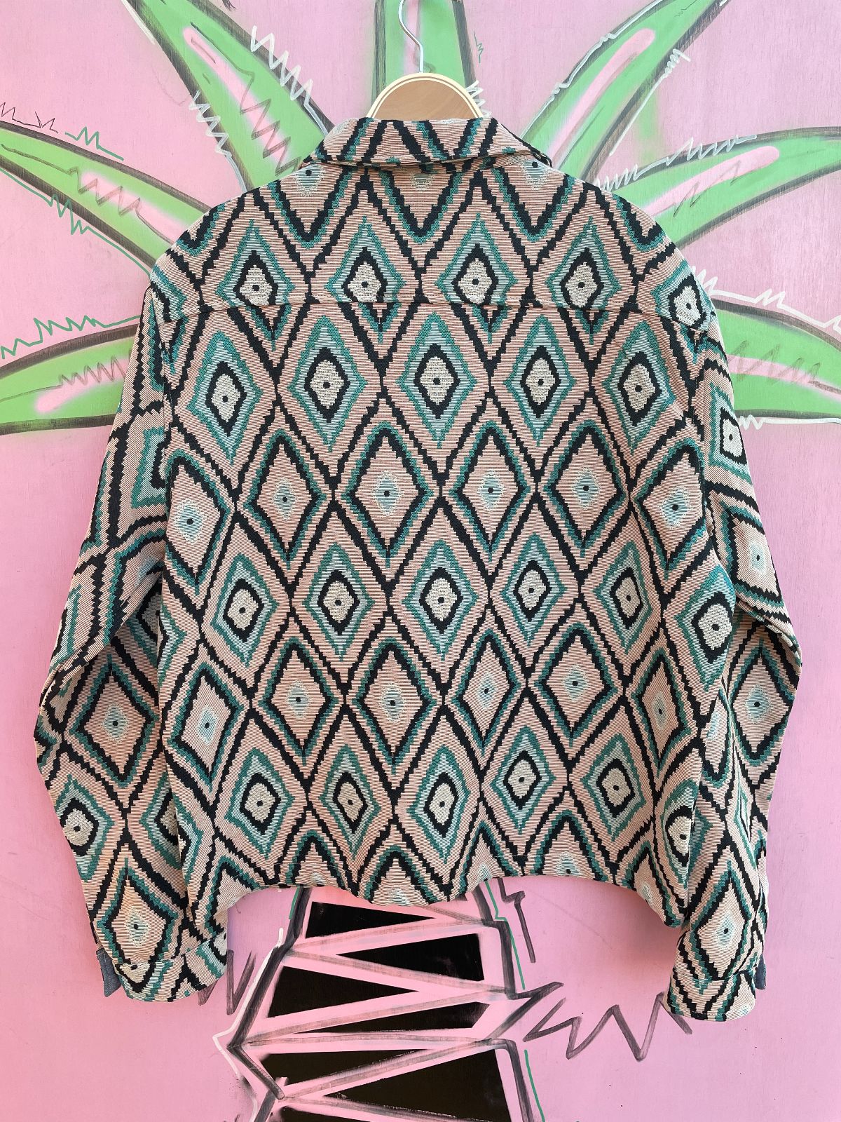 LARK & OWL NWT! AZTEC DESIGN WOVEN JACQUARD ZIP-UP TAPESTRY JACKET in PINK, BLUE, BLACK