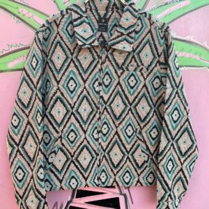 LARK & OWL NWT! AZTEC DESIGN WOVEN JACQUARD ZIP-UP TAPESTRY JACKET in PINK, BLUE, BLACK