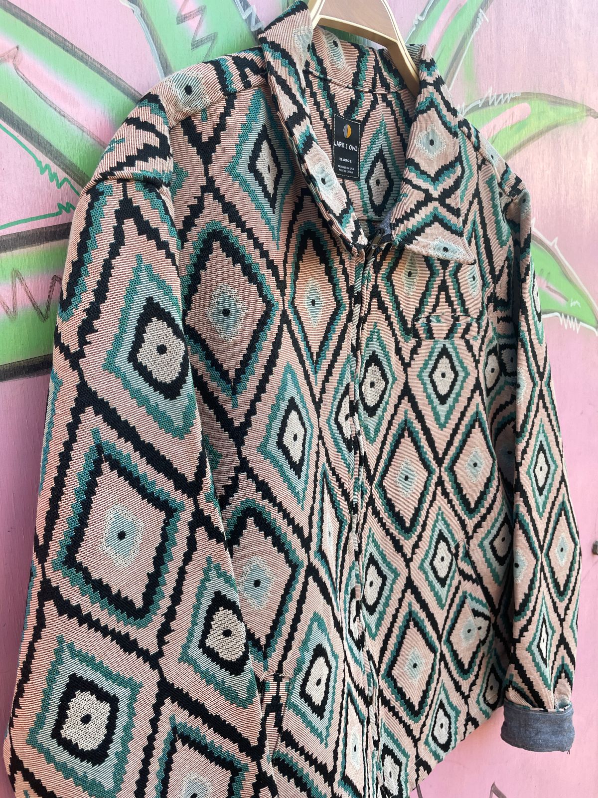 LARK & OWL NWT! AZTEC DESIGN WOVEN JACQUARD ZIP-UP TAPESTRY JACKET in PINK, BLUE, BLACK