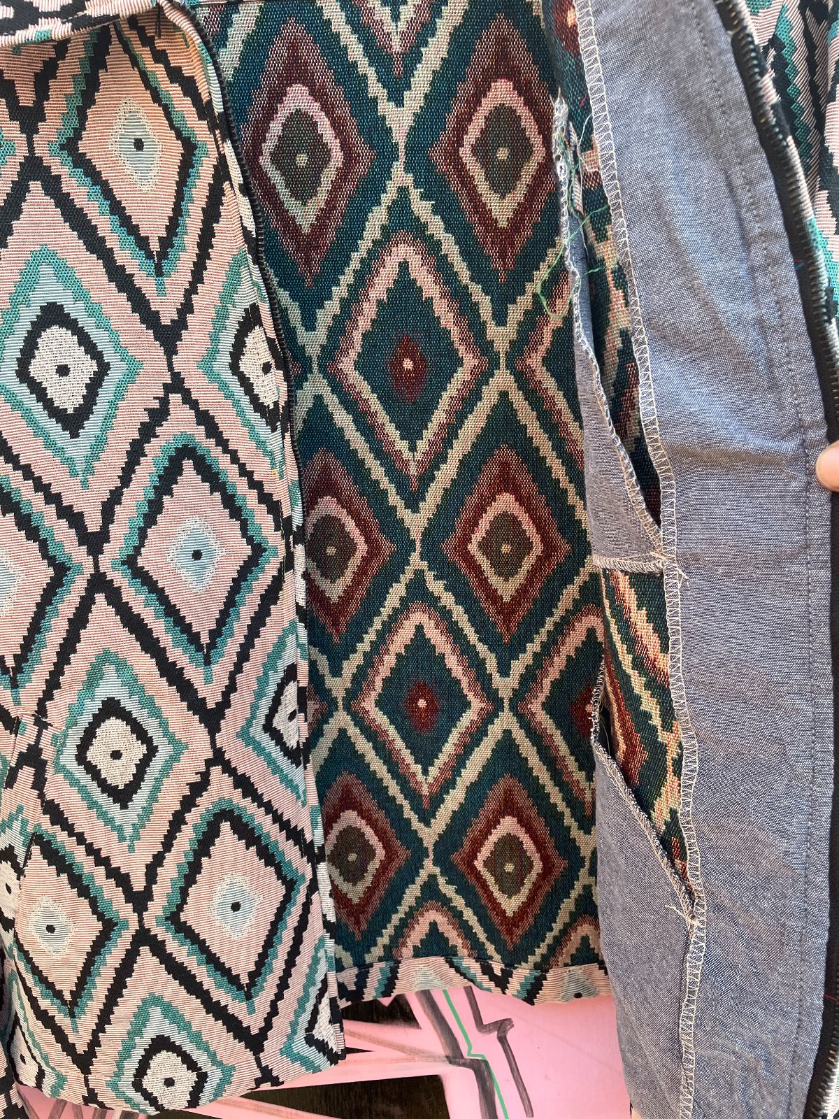 LARK & OWL NWT! AZTEC DESIGN WOVEN JACQUARD ZIP-UP TAPESTRY JACKET in PINK, BLUE, BLACK