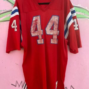 MACGREGOR PERFECTLY DISTRESSED SAND-KNIT PATRIOTS #44 FOOTBALL JERSEY in RED, BLUE, WHITE