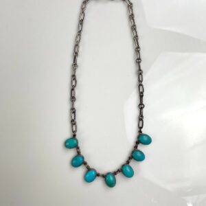 925 TURQUOISE CABOCHON STERLING SILVER NECKLACE *SIGNED JF in SILVER, BLUE