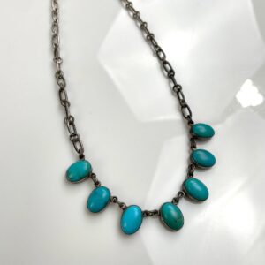 925 TURQUOISE CABOCHON STERLING SILVER NECKLACE *SIGNED JF in SILVER, BLUE