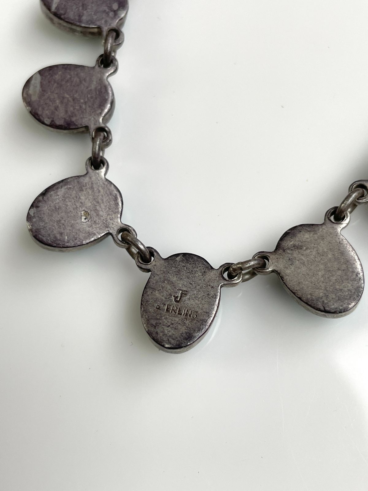 925 TURQUOISE CABOCHON STERLING SILVER NECKLACE *SIGNED JF in SILVER, BLUE