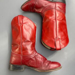 LAREDO *AS-IS* 2-TONE CHERRY RED LEATHER WESTERN STYLE ROUND TOE RANCHER BOOTS - MADE IN USA in RED