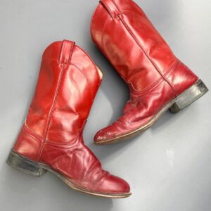 LAREDO *AS-IS* 2-TONE CHERRY RED LEATHER WESTERN STYLE ROUND TOE RANCHER BOOTS - MADE IN USA in RED
