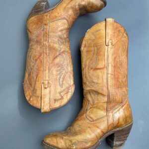 MISS CAPEZIO *AS-IS* DISTRESSED STACKED HEEL LEATHER COWGIRL BOOTS - MADE IN ITALY in TAN