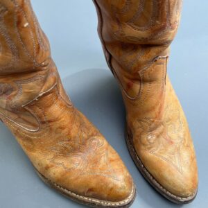 MISS CAPEZIO *AS-IS* DISTRESSED STACKED HEEL LEATHER COWGIRL BOOTS - MADE IN ITALY in TAN