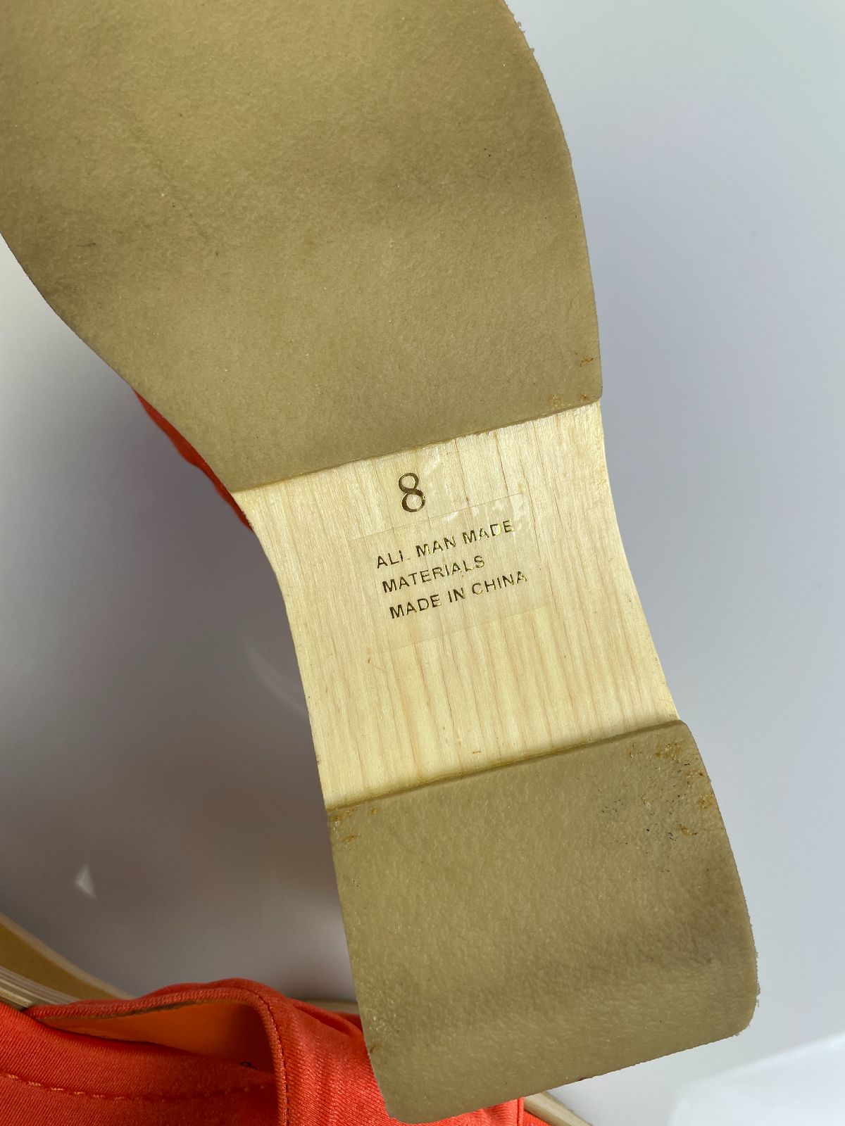 EDWARD PAUL AMAZING! BAMBOO WOOD TRIANGLE CUT-OUT PLATFORM OPEN TOE WEDGE SANDALS in ORANGE, TAN