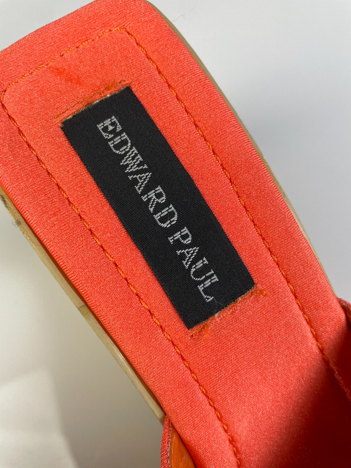 EDWARD PAUL AMAZING! BAMBOO WOOD TRIANGLE CUT-OUT PLATFORM OPEN TOE WEDGE SANDALS in ORANGE, TAN