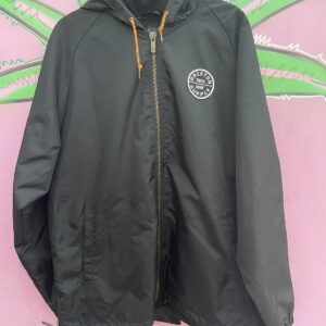 BRIXTON HEAVY FLEECE LINED NYLON HOODED ZIP-UP JACKET in BLACK