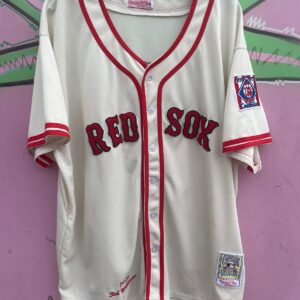 MITCHELL & NESS AS-IS THROWBACK BOSTON RED SOX BUTTON UP JERSEY #9 TED WILLIAMS in WHITE, RED