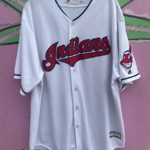 MAJESTIC MLB CLEVELAND INDIANS BUTTON UP BASEBALL JERSEY in WHITE