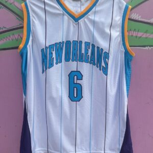 NBA NEW ORLEANS #6 CHANDLER PINSTRIPE BASKETBALL JERSEY in WHITE, TEAL, YELLOW
