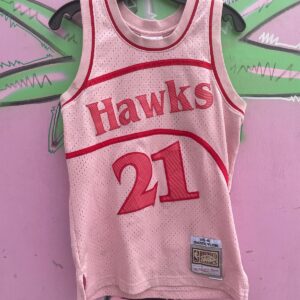 MITCHELL AND NESS OVERDYED NBA ATLANTA HAWKS #21 WILKINS BASKETBALL JERSEY in PINK, RED
