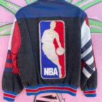 AS-IS JEFF HAMILTON LEATHER AND DENIM COLORBLOCK NBA JACKET