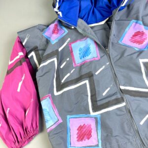 ANN ORIGINAL SEATTLE WILD! 1980S-90S HAND PAINTED COLOR BLOCK WINDBREAKER JACKET *SIGNED in GREY, PURPLE