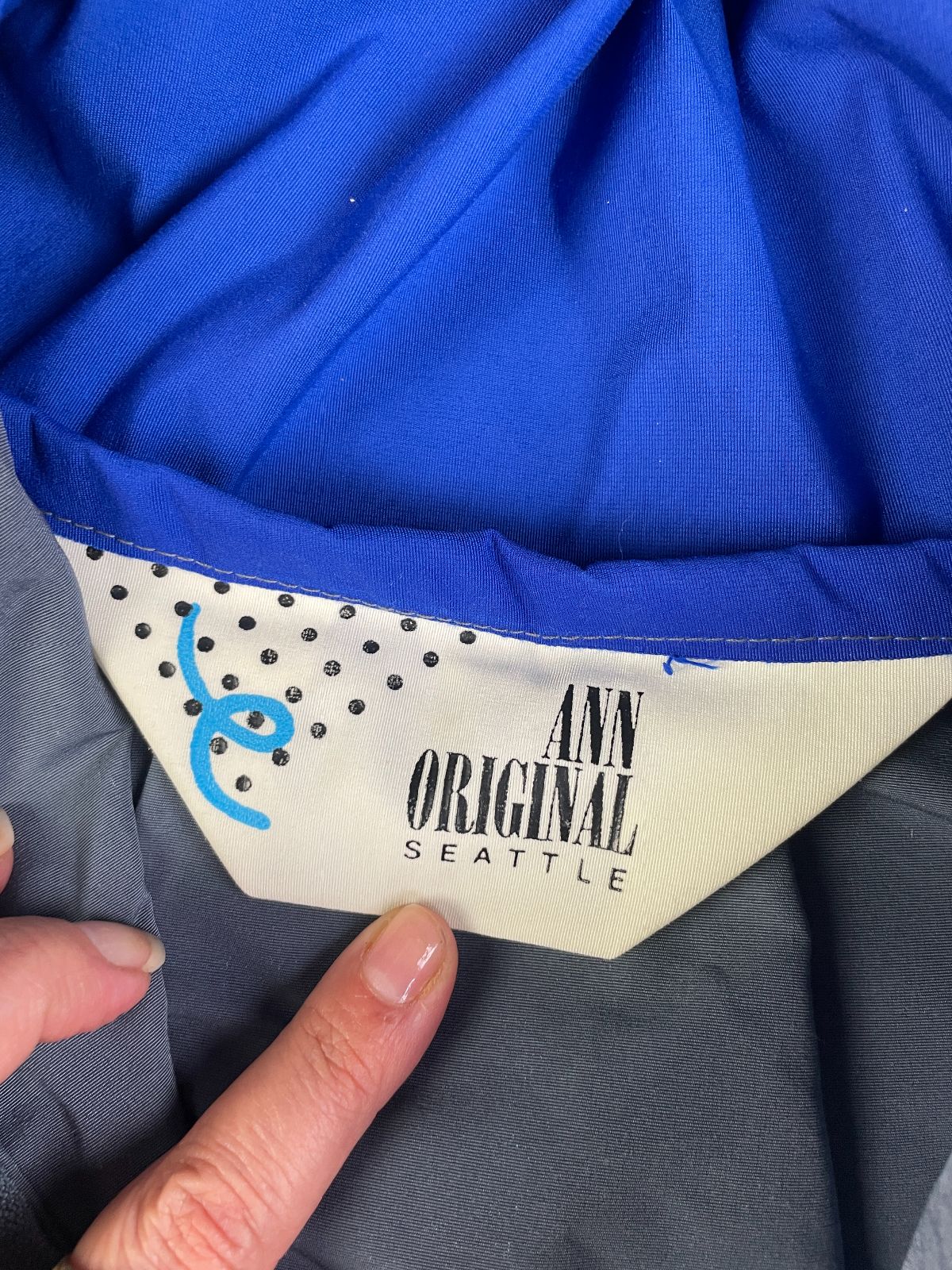 ANN ORIGINAL SEATTLE WILD! 1980S-90S HAND PAINTED COLOR BLOCK WINDBREAKER JACKET *SIGNED in GREY, PURPLE