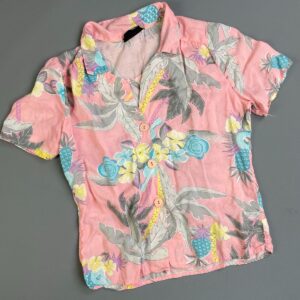 L'TONARY *AS-IS* ADORB! SHORT SLEEVE SMALL FIT BUBBLE GUM PINK HAWAIIAN TOP in PINK, BLUE