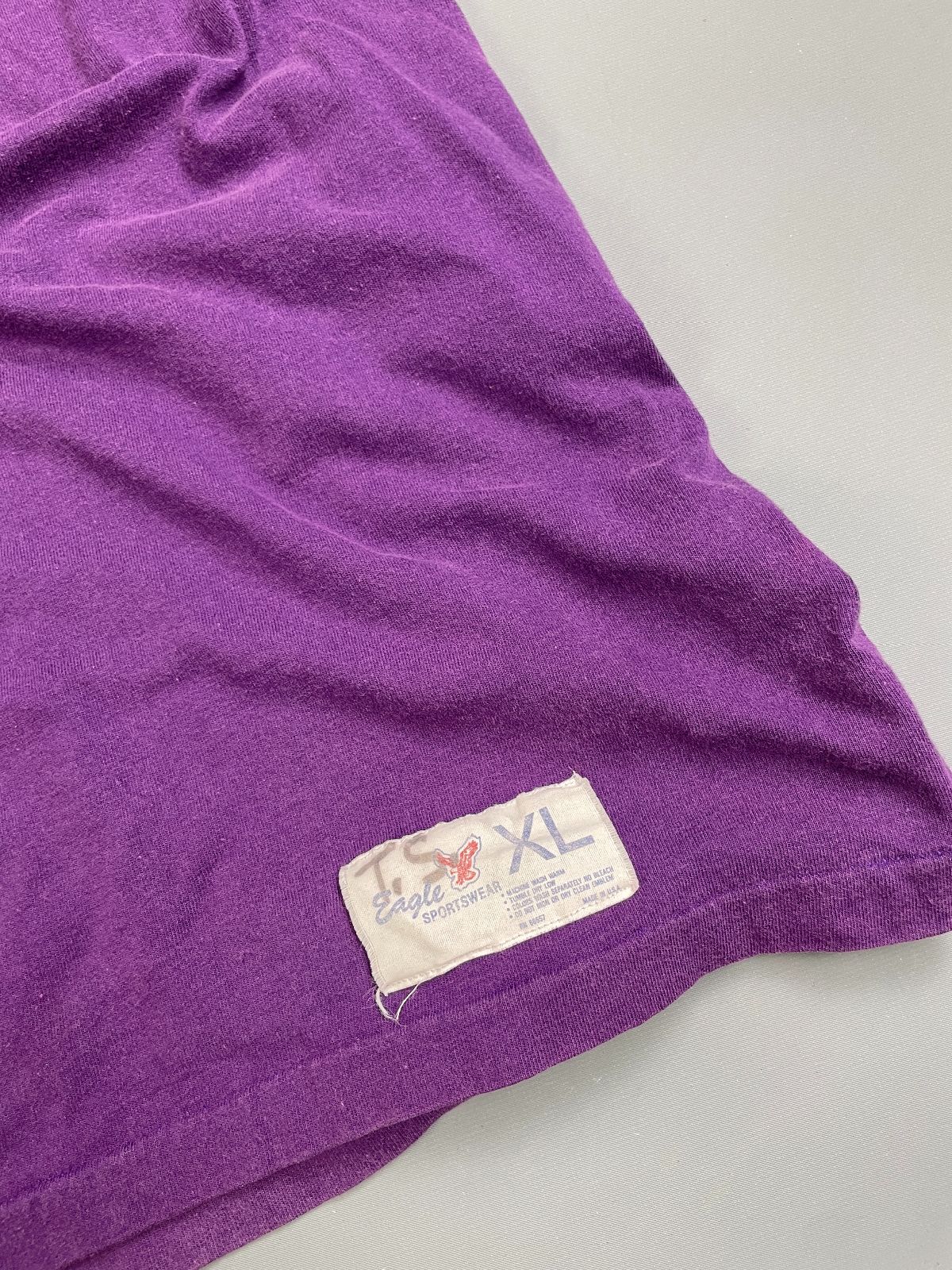 EAGLE SPORTSWEAR *AS-IS* COOL! 1970S-80S FRATERNAL LETTERING 100% COTTON RINGER TSHIRT in PURPLE, YELLOW