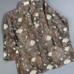 *AS-IS* UNIQUE SHEER THAI SILK BATIK PRINT QUARTER BUTTON SHIRT WITH POCKETS