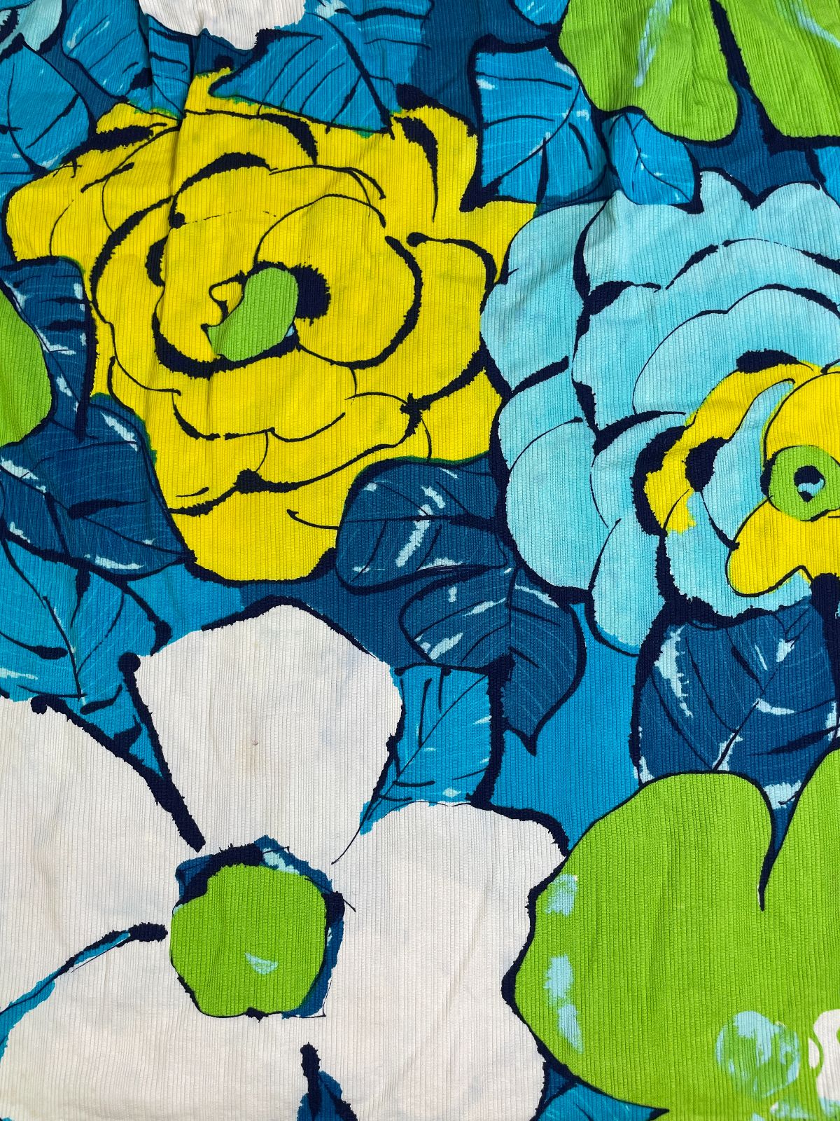 *AS-IS* RAD! 1960S-70S MADE IN HAWAII BOLD PAINTERLY HAWAIIAN SHIRT, TEXTURED RIBBED COTTON in BLUE. GREEN