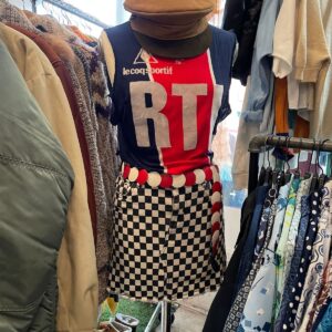 LE COQSPORTIF *AS-IS* THRASHED! 1980S PARIS SAINT-GERMAIN LE COQ HOME FOOTBALL SHIRT RTL KNIT FABRIC SOCCER JERSEY in BLUE, RED