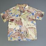 KILLER! 1970S-80S ALL OVER SURF BEACH HUT PRINT SHORT SLEEVE BUTTON DOWN SHIRT