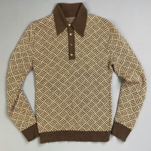 *AS-IS* COLLARED GEOMETRIC KNIT PULLOVER SWEATER in TAN, BROWN
