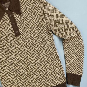 *AS-IS* COLLARED GEOMETRIC KNIT PULLOVER SWEATER in TAN, BROWN