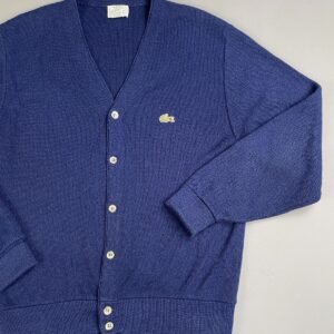 IZOD LACOSTE CLASSIC KNIT CARDIGAN SWEATER, MADE IN USA in BLUE