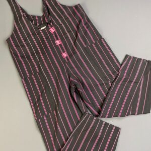 GINGER SO CUTE! 1980S-90S 100% COTTON VERTICAL STRIPED BUTTON FRONT JUMPSUIT in BLACK, PINK