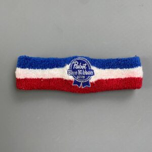 PABST *AS-IS* PABST BLUE RIBBON EMBROIDERED STRIPED TERRY CLOTH HEADBAND in RED, WHITE, BLUE