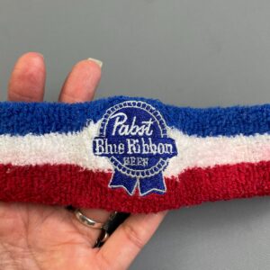 PABST *AS-IS* PABST BLUE RIBBON EMBROIDERED STRIPED TERRY CLOTH HEADBAND in RED, WHITE, BLUE