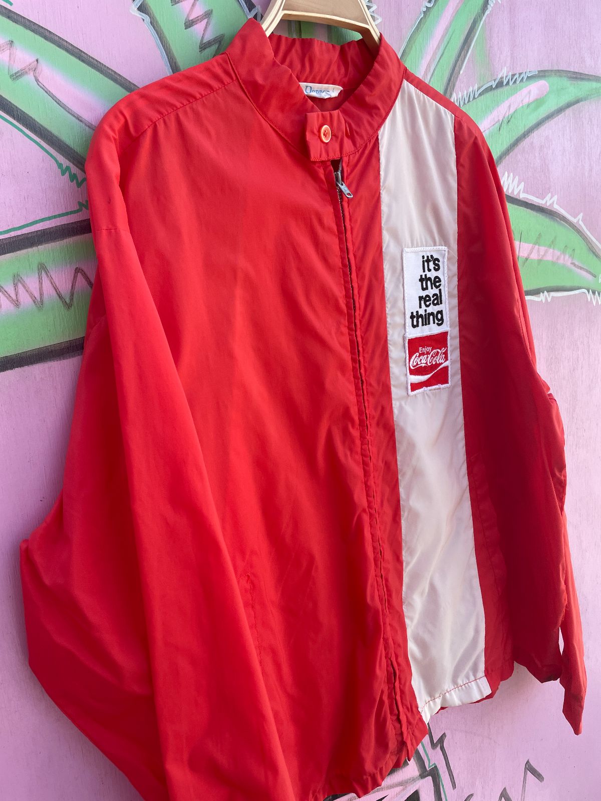 RONNER 1970S COCA-COLA IT'S THE REAL THING ZIP-UP CAFE RACER WINDBREAKER in RED, WHITE